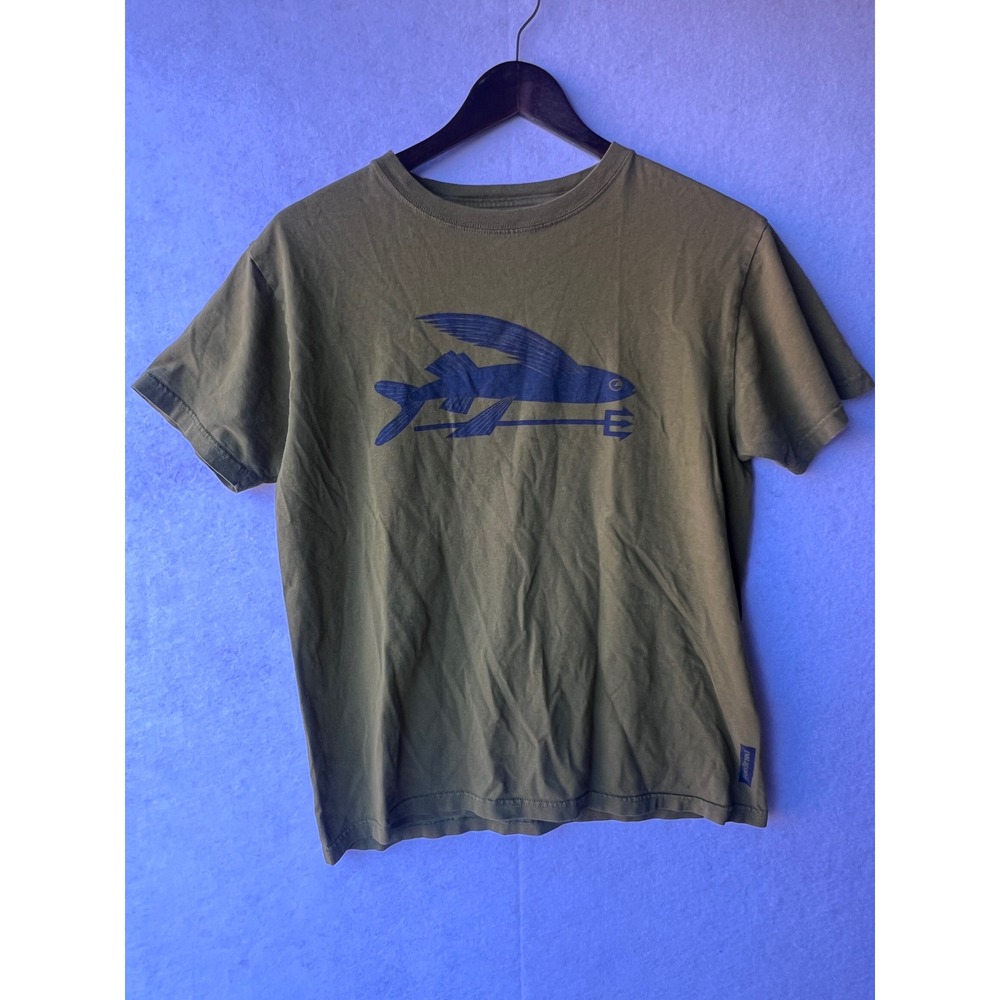 Patagonia Mens Flying Fish Trident Graphic T-Shirt Olive Green Slim Fit M